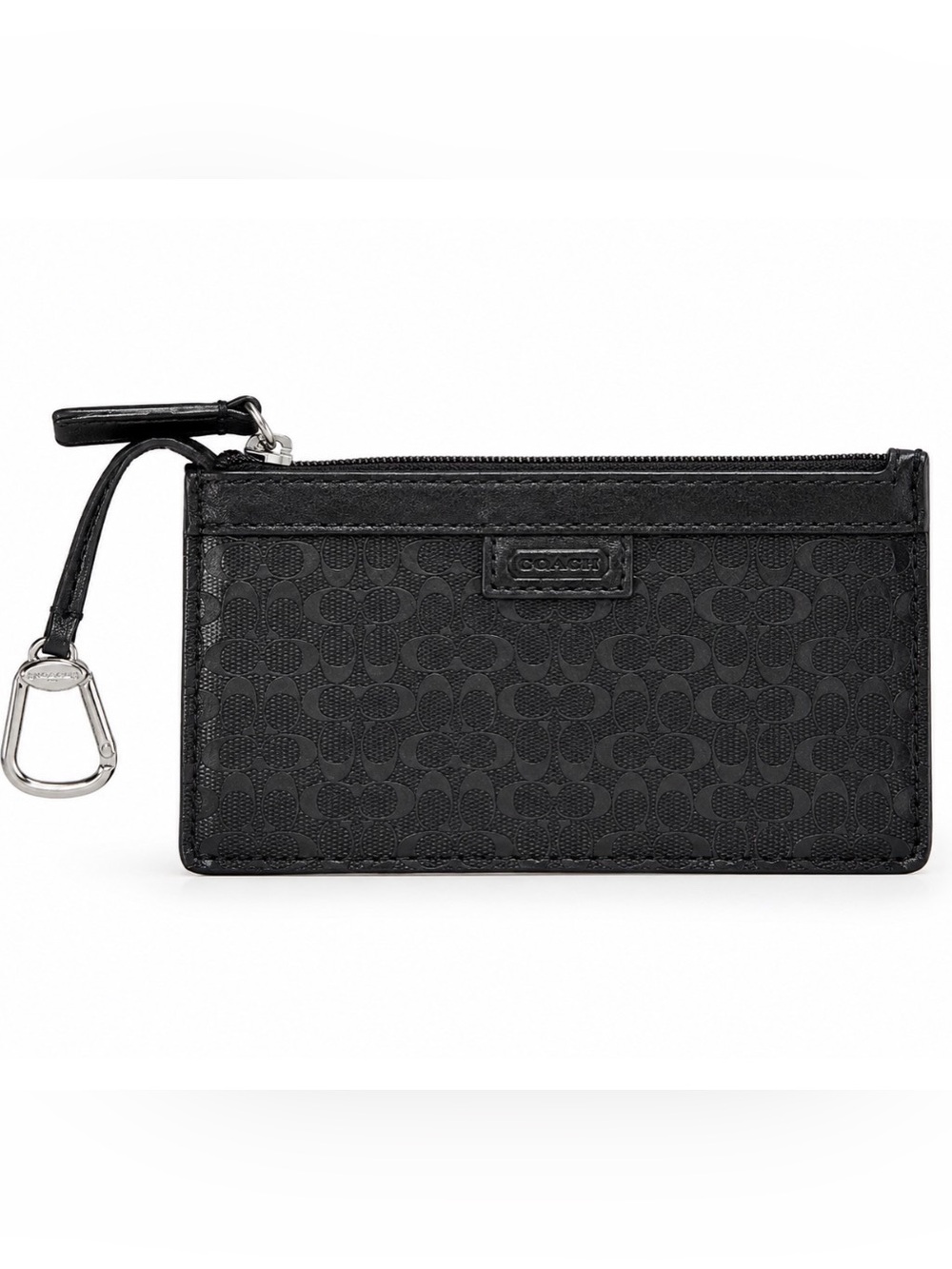 COACH Black Signature Zip Card Case Keychain